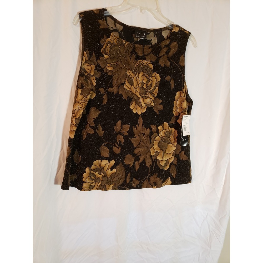 Women's Vintage JKLA California Black Shimmer Floral Tank Top Size XL (H124)